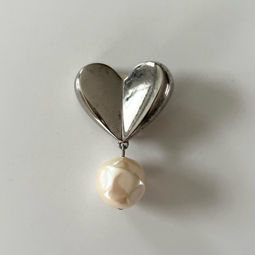 Givenchy Silver Heart Earring with Cream Pearl